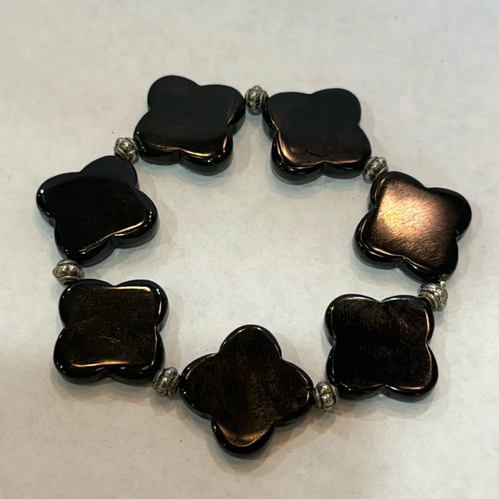 SET 3 BLACK GRAY‎ STONES STRETCH BRACELETS